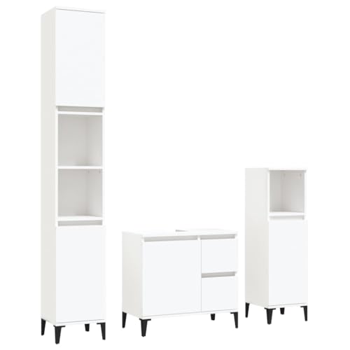 Massbinet 3-TLG. Badmöbel-Set Weiß Holzwerkstoff Einfache Mode Stil Badezimmerschrank Badezimmermöbel Massbinet 3-TLG. Badmöbel-Set Weiß Holzwerkstoff Einfache Mode Stil Badezimmerschrank Badezimmermöbel