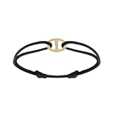 En Argent 925‰ 1001 Bijoux Bracelet argent 925‰ doré maille marine 12 X 8mm cordon coulissant noir + écrin (offert) + Certificat d\'Authenticité Argent 925‰