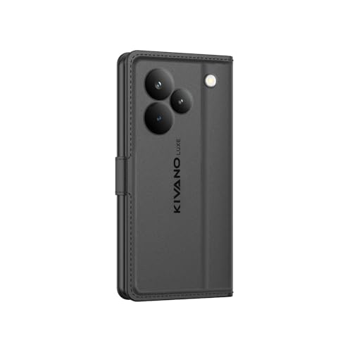 Image of KIVANO LUXE Compatible for Realme P4 Pro 5G Luxury Handmade Leather Magnetic Flip Folio Case | Card Holder & Kickstand | Slim Protective Cover | Unisex - Black