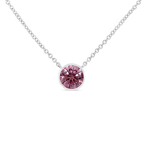 Haus of Brilliance 14K White Gold 1/3 Cttw Bezel Set Treated Pink Diamond Solitaire 18" Pendant Necklace (Pink Color, VS1-VS2 Clarity)
