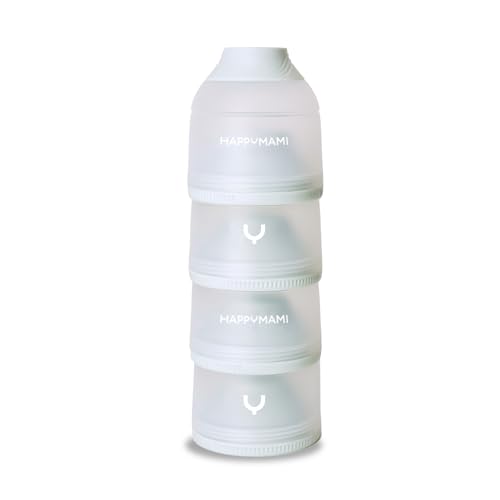 Happymami, Dosificador de Leche en Polvo o Cereales, Color Aguamarina Pastel, 4 Compartimentos Portátiles de 360ml cada uno, Fácil de Llevar, Apertura Sencilla, Superficie Interior Antiadherente