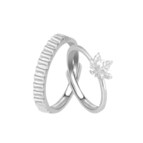 Bague réglable personnalisé fiancaille argent S925 feuille d'érable