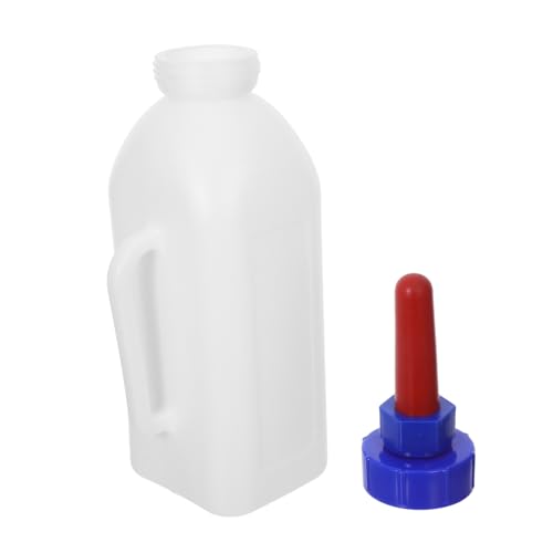 VALICLUD Biberón para Alimentación de Animales con Tetina de Silicona Botella para Corderos Cabras y Ovejas Ergonómico y Resistente Color Blanco con Tapa Azul