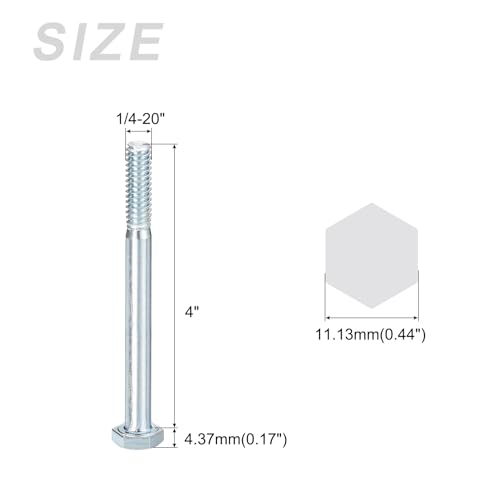 Image of METALLIXITY Hex Bolts (1 /4-20x4) 5Pcs, Carbon Steel Zinc Plated Partial Threaded, Coarse Thread UNC Hex Head Screw Bolt - for Furniture Repair, Silver