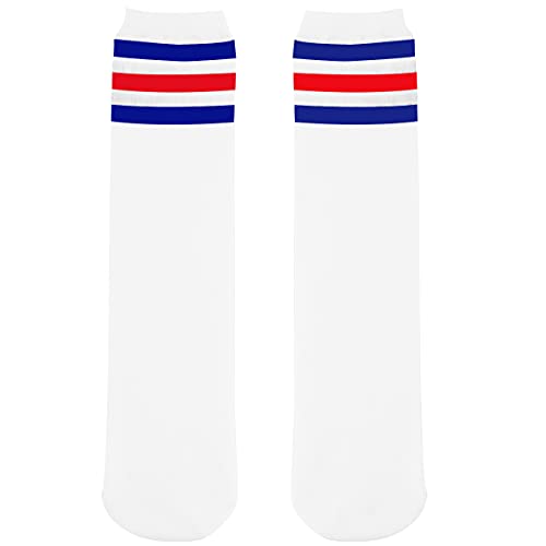 Gotneto Kids Soccer Socks Toddler Knee High Socks Cotton Boys Soccer Socks Stripes Knee High Tube Socks Uniform Sports Socks For Boys Girls Cute Kids Stockings 1 Pair White Blue Red One Size #TOP6