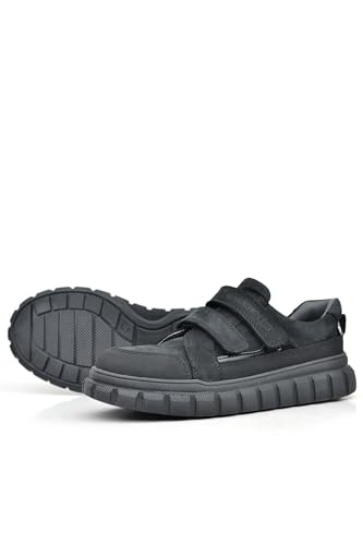 Image of SIRRI Boys Black Leather School Shoes, Formal Smart Back to School Trainers
