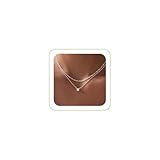 Tewiky Dainty Silver Necklaces for Women, Simple Layered Sterling Silver Plated Cubic Zirconia Pendant Chain Choker Necklaces Fashion Set Jewelry CZ Gifts