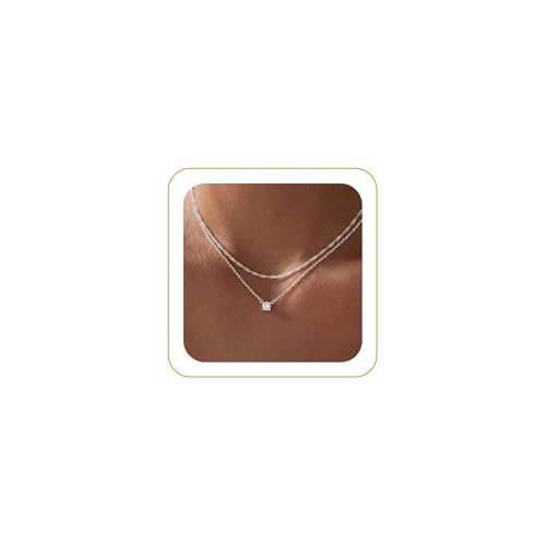 Image of Tewiky Dainty 14k Gold Plated /Silver Cubic Zirconia Necklaces for Women, Simple CZ Jewelry Necklaces Trendy Gifts