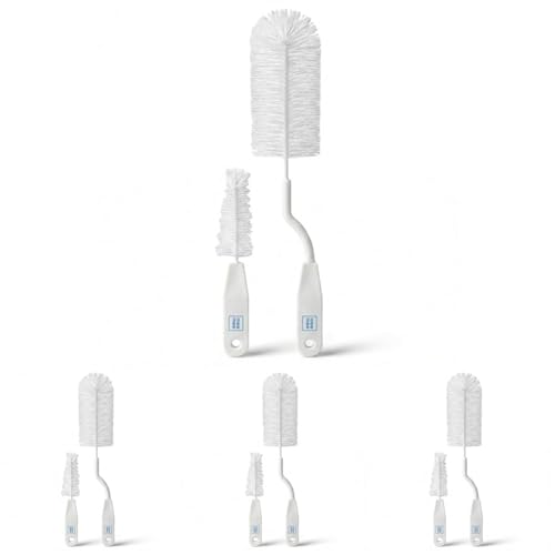 Image of Mee Mee Nylon Bottle Brush with Nipple Cleaner | 360 Rotating Handle | High-Density Soft Bristles | BPA Free | Scratch-Free Cleaning | Non-Toxic | Easy Grip | Dishwasher Safe (White) (Pack of 4)