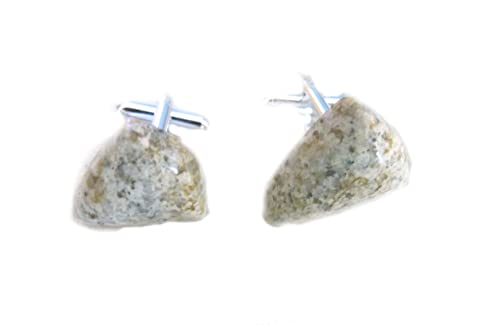 Mancuernas para hombre con jaspe crema y amarillo en forma triangular miniatura 1