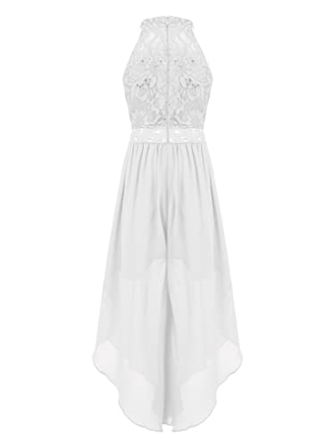 Hularka Kids Girls Floral Lace Pageant Dance Romper Gown Sleeveless Halter Flower Girl High-Low Dress Jumpsuit2