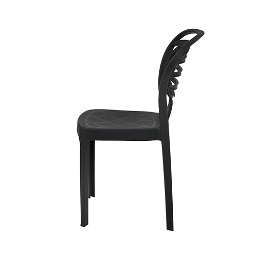 Image of Oaknest Supreme Oak Armless Plastic Dining Chair | Compact & Ergonomic Design for Home, Living Room, Balcony & Outdoor Seating | Color : Black, Set of 2