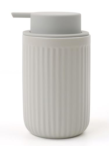 BosilunLife Grey Soap Dispenser - 350ml / 12oz Refillable Ceramic Dish Soap Dispenser with Rust Proof Pump for Bathroom Kitchen, Hand Soap and Lotion Suitable for Farmhouse Decor