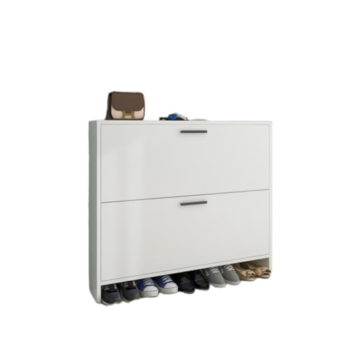 JOOHY 下駄箱 シューズキャビネット 木製 シューズラック シューズボックス スリム フラップ コンパクト おしゃれ モダン 省スペース 玄関収納 隙間収納 天然木 大容量 靴棚 薄型 靴箱 靴収納ボックス 廊下 防塵 通気性 ホワイト 2段 幅90c