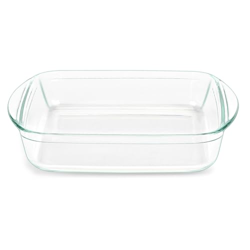 Image of Borosil Baking & Serving Dish with Handle | Square Bowl Container | Borosilicate Glass Bakeware and Serveware Casserole Dish Tray | Microwave, Oven & Dishwasher Safe | Transparent (1.6L)