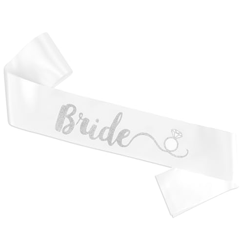 Bride Sash with Diamond Ring Icons Bride to Be White and Silver Glitter Bridal Sash for Bachelorette Wedding Bridal Shower Hen Party
