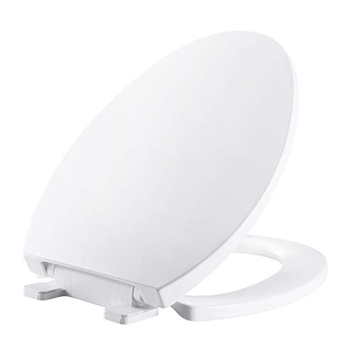 MUYE Elongated Slow-Close White Toilet Seat Never Loosen Removable Toilet Seats No Slamming Easy Installation & Clean