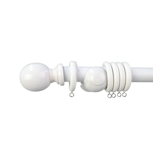 Amari Bargains Wooden Curtain Pole – Premium Quality Curtain Rail Poles – 28mm Fixed Length Multi Finials Curtain Pole Set with Rings, Suitable for Any Room (White, 180cm)