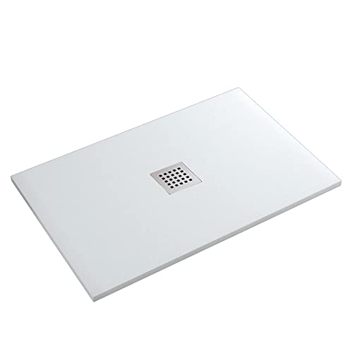 Piatto doccia in marmo resina effetto pietra con foro centrale Bianco Chic - 80x120