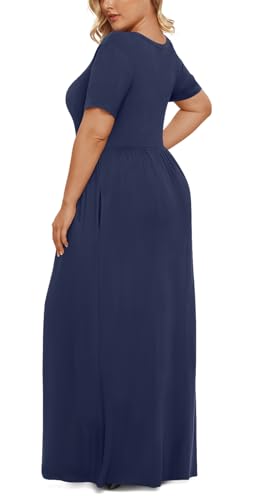 Image of LONGYUAN Women's Plus Size Maxi Dresses Summer Short Sleeve Casual Long Dress 2026 XL-6XL