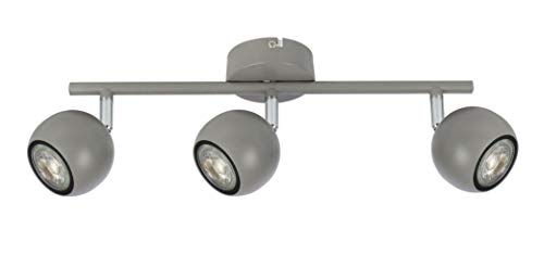 3 Way Eyeball Ceiling Spotlight - Modern Straight Bar Adjustable Retro Globe Heads LED GU10 Compatible Light Fixture (Grey)
