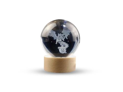 Luminária Abajur USB Enfeite Decorativo Esfera de Vidro 3D Com Led Planetário Quarto - Dragão