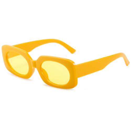 Lunettes de soleil rectangulaires rétro jaune bonbon pour festivals et mode urbaine UV400