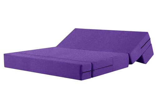 Image of Rosebell Three-Person Jute Sofa Cum Bed | Compact & Lightweight | Removable Washable Cover- Including 3 Cushion | 5x6 Ft Size | Home or Office - Purple Color
