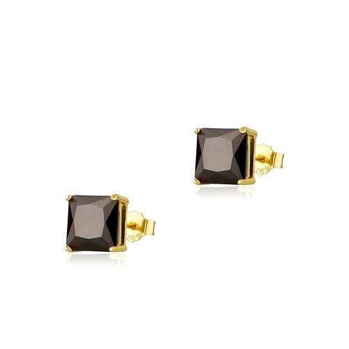 TOPGRILLZ Square Stud Earrings 925 Sterling Silver 5A+ Cubic Zirconia 14K Gold Black Diamonds Stud Earrings For Men Women Aretes De Hombre