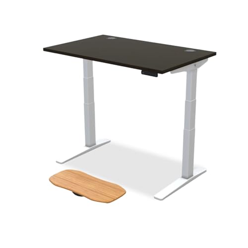 Image of UPLIFTDESK Black Bamboo (48 x 30 inch) Standing Desk 2-Leg V3 Adjustable Stand Up C-Frame (White), Advanced Keypad, Wire Grommets, Wire Tray, Rocker Board