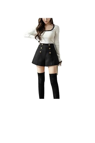 Short en laine taille haute slim pour femme : coupe ligne A rétro chic aux finitions boutons