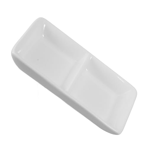 Veemoon 純白セラミック小皿 コンパートメント仕切り付き調味料トレイ 醤油やディップにな前菜サービングプレート 耐久性と多