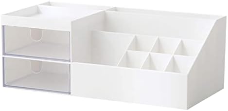 Marknor Cosmetic/Makeup Vanity Organizer Box, Mini Desk Storage for Office Supplies, Bathroom Counter or Dresser, White