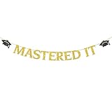 Mastered It Banner,Gold Glitter Graduation Party Banner Class of 2026 Happy Graduation Sign Masters' Degree Party Decorations Supplies