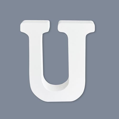 Unfinished Wooden Letters for Crafts, 6 Inch White Alphabet Letters for Party and Home Decoration, Marquee Letters, Letter U