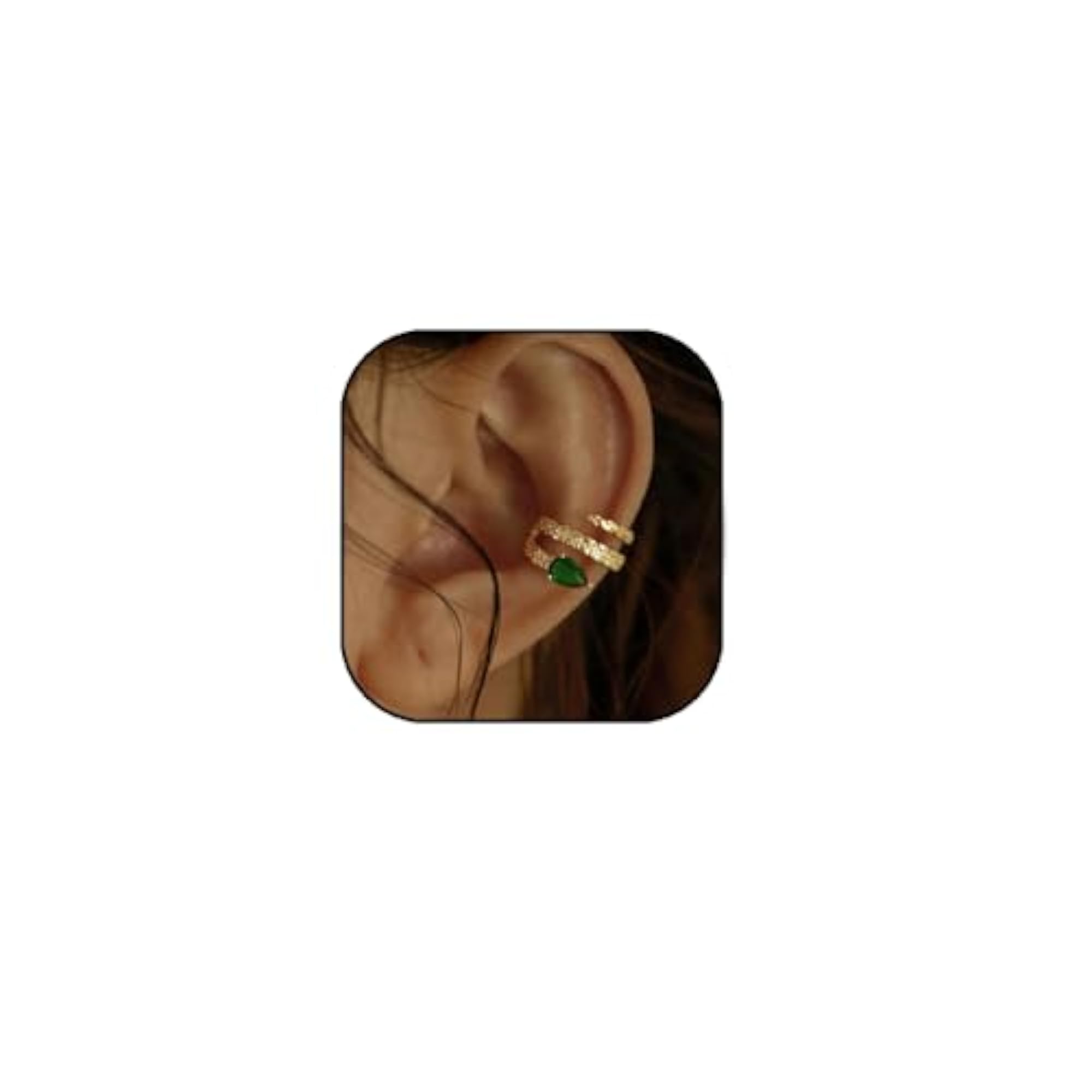 Green Snake Ear Cuff with Emerald Crystal for Women