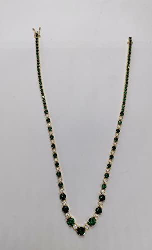Animas Jewels 15.00 Ct Round Cut Green Emerald And Created Diamond Tennis 18'' Necklace 14K Yellow Gold Over 925 Sterling Silver,Does Not Apply #TOP5