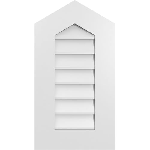TrueCraft PVC Peaked Top Surface Mount Gable Vent, 14"W x 26"H Overall Frame Size, 7/12 Pitch: 1" x 3-1/2" Standard Trim Frame, Non-Functional