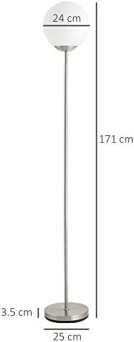 HOMCOM 171cm Glass Globe Floor Lamp Metal Frame Sphere Light Pedal Switch Home Office Living Room Modern Unique Standing Beautiful Furnishing - Grey