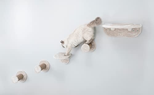Trixie Wall Mounted Cat Lookout Set – Climbing Shelves with Sisal Steps & Plush Platforms – Wall-Mounted Cat Shelves for Scratching & Lounging – Light Gray-Greige, 12.75 x 18.75 x 6.25 in by TRIXIE - Image 2