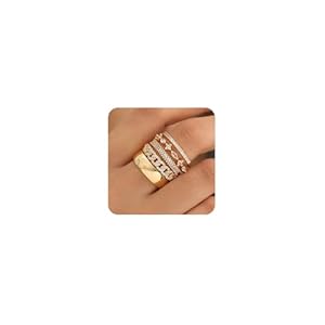 FUNEIA Stackable Gold Rings for Women Non Tarnish Trendy Dainty 14K Gold Plated Stacking Cubic Zirconia Thumb Ring Set Pack Statement Chunky Band Rings Promise Engagement Rings Size 7 8 9 10 11