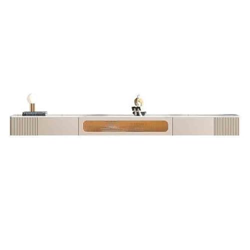 Lujoso mueble flotante para TV, consola multimedia con puerta de cristal y cajón de almacenamiento (caqui, 240 cm)
