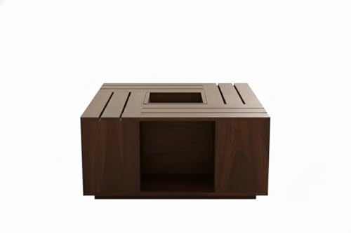 Image of Sheeshsam Wooden Center Coffee Table - Solid Wooden Coffee Table for Living Room - Tea Table Teapoy Center Piece for Home Sofa Center Table for Living Room (Walnut, Jacob)
