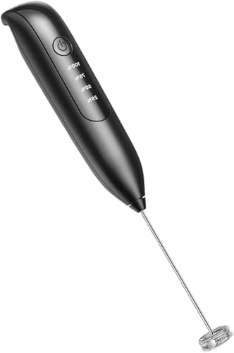 Dynooper Electric Milk Frother Handheld: Rechargeable 3 in 1 - LED Digital Display with 3 Speeds Portable Stainless Steel Drink Foam Mixer - Charcoal Black