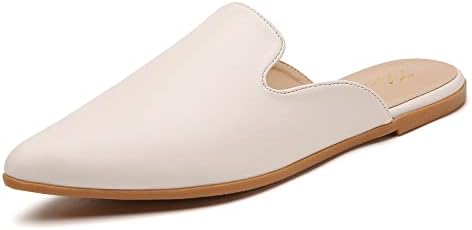 Tilocow Mules for Women Flats Pointed Toe Slip On Backless Loafers Flat Mule Business Casual Shoes Slides Beige