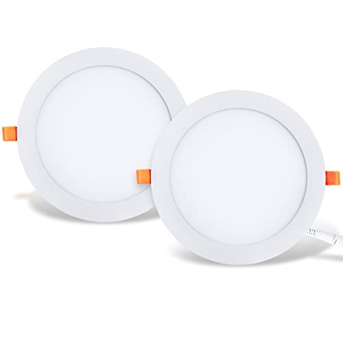 LVWIT 2x Pannello LED Rotondo da Soffitto - 18W equivalente a 150W, Plafoniera LED da Ufficio da Incasso, 1650 Lumen, Colore Bianco Neutro 4000K. 225 x 21 mm - Pacco da 2 Pezzi.