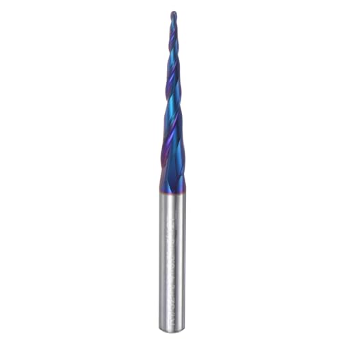 sourcing map Tapered Ball Nose End Mill CNC Router Bit, 1/32 Radius 1/4 Shank Solid Carbide Coated Upcut Spiral 2 Flutes Cutter Milling Tool, 1/16 Dia 3 Total Length