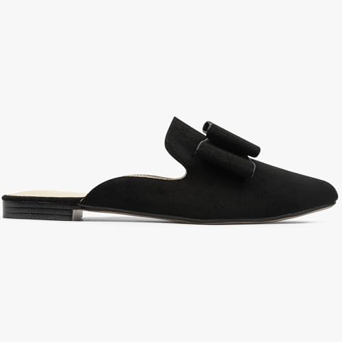 Image of MUSSHOE Mules for Women with Bow Knot: Pointed Toe Flats - Cloud-Cushion Suede Backless Loafers for Office & Casual Wear - Wide-Fit Friendly Slip On Slides with Memory Foam