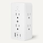 Amazon Basics Support mural Protector Power Strip avec 9-in-1 Le centre, 1080 Joules, 6 AC Des sorties, 1 USB-A et 2 USB-C (20W Chargement rapide), Blanc