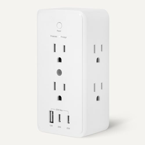 Amazon Basics Wall Mount Surge Protector Power Strip with 9-in-1 Hub, 1080 Joules, 6 AC Outlets, 1 USB-A and 2 USB-C (20W Fast Charging), White - 3